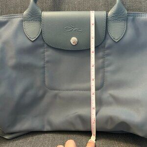 Longchamp Le Pliage City Tote Bag – Medium Gray Nylon with Leather Trim & Strap